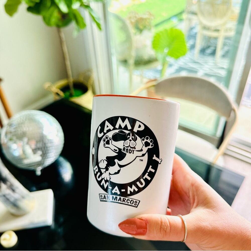 VINTAGE Camp Run A Mutt Orange White Black Classic Tall Ceramic Coffee Mug Cup